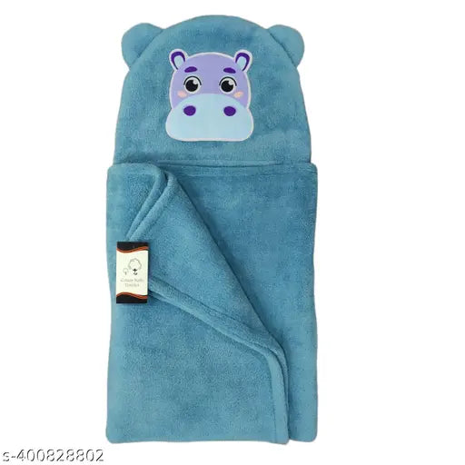Blue microfiber hooded baby blanket, super soft and fleece by Cotton Bolls Textiles