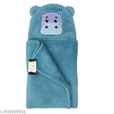 Blue microfiber hooded baby blanket, super soft and fleece by Cotton Bolls Textiles
