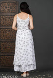 Women's sleeveless kurta palazzo dress with dupatta in white, cotton fabric