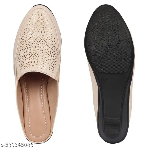 Synthetic leather, open back printed bellies, women's casual footwear from India