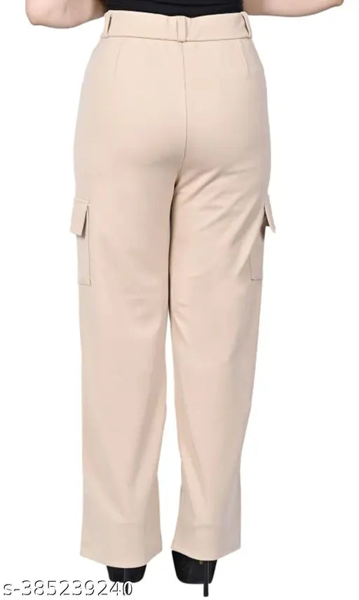 Women's solid denim cargo pocket pant, size 28/30, India-made