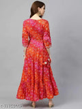 Womens long sleeve full flare anrakali rayon embroidered kurta