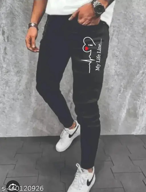 Black denim men's slim fit jeans with black heart detailing