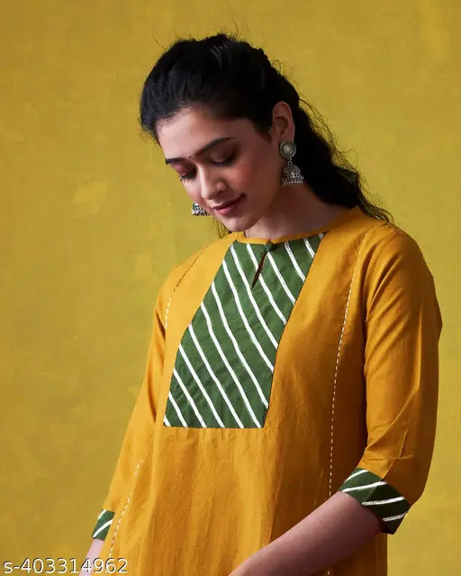 Red cotton kurta with gold detailing