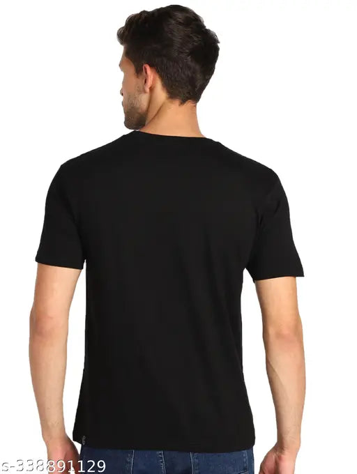 Navy blue cotton printed half sleeve men's t-shirt, vibrant design on display