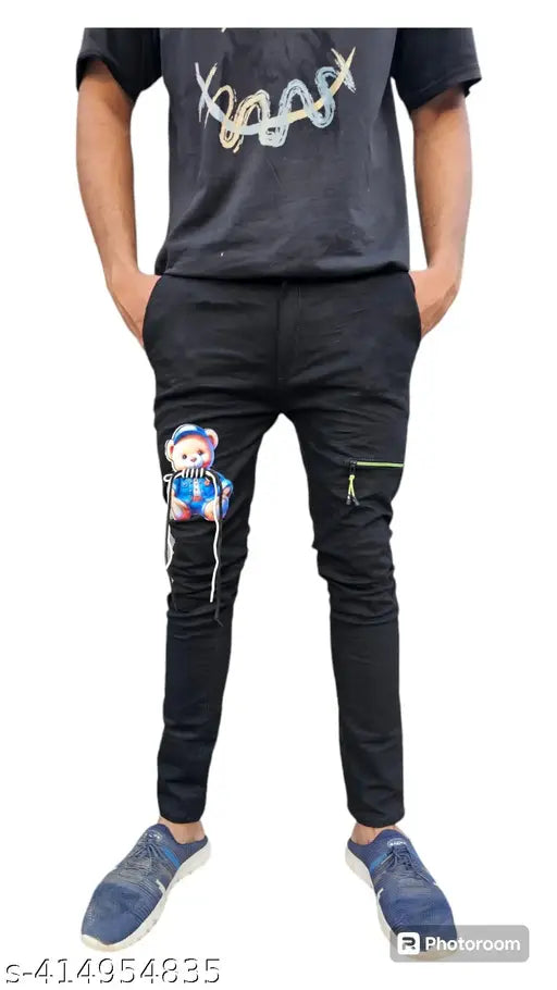 Black denim doll-style jeans with a zipper fly