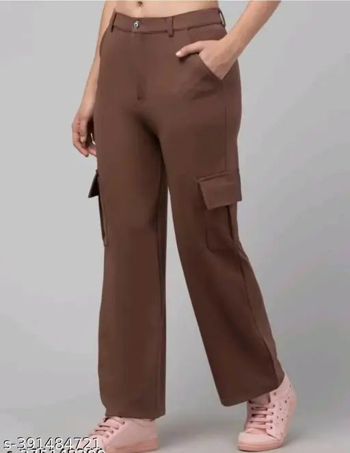 Brown cotton cargo pants with pockets
