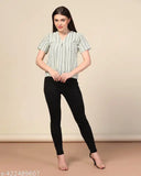 Striped scuba fabric, soft tee for women - Sunsine Glow V-neck, loose fit, high low hem
