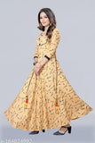 Cream color rayon long kurti with anarkali pattern, three-quarter sleeves, Indian plus size fashion