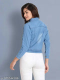 Lightblue denim jacket, long sleeves, solid pattern by Kashian Women from India