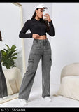 Black denim pants with cargo pockets