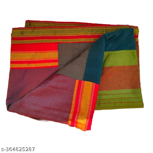 Handwoven multicolored silk and cotton quilt with intricate patterns