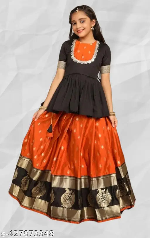 Taffeta silk Tranding Pattu Lehenga Choli for girls, vibrant color, intricate design, South Indian traditional wear on display