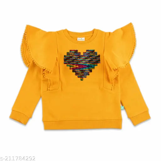 Pink sequined cotton sweatshirt for girls, full sleeve, embroidered net pattern, winter wear