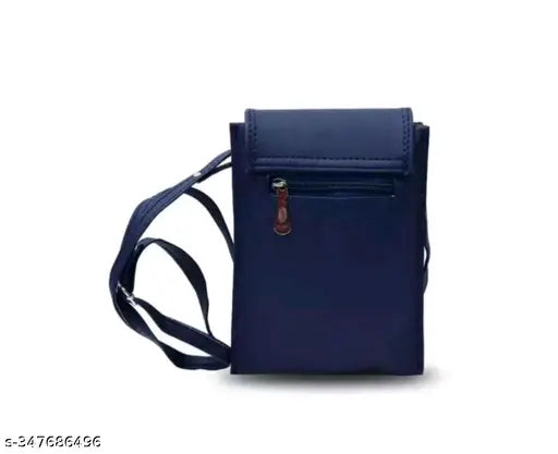 Dark blue crossbody bag, adjustable strap, small pocket on front