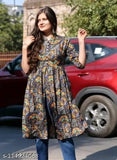 Black ethnic kurti with multi-color floral pattern