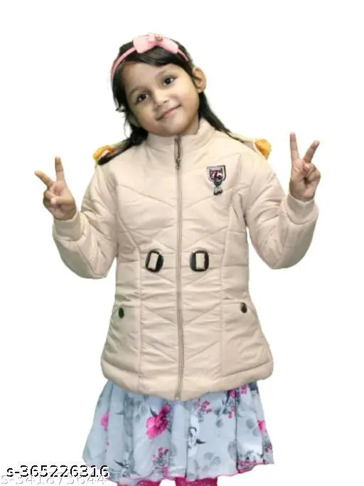 Tan kids' padded jacket with chain accents