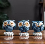 Blue resin owl figurine set of 3, unique and intelligent home decor, perfect for collectors and bird lovers