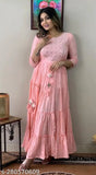 Pure top trending Lurex long peach gown, cotton blend, three-quarter sleeves, embroidered - women's ethnic wear, festive style, last day of big sale