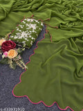 Teal satin draped fabric with embroidered detailing, floral bouquet