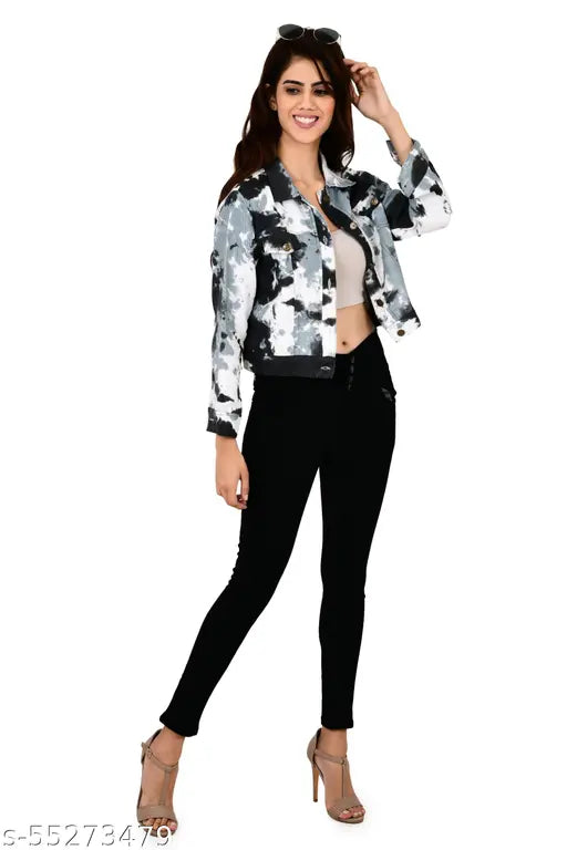Black tie-dye cotton blend jacket from 69 Fashion Street, trendy and eco-friendly denim wear on model