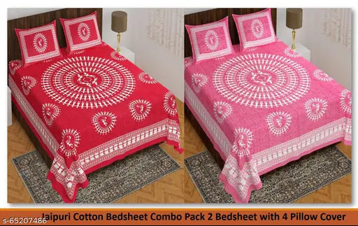 Jaipuri cotton double bedsheets & pillow covers - 4 pieces, tribal pattern, fine quality, summer season, India origin