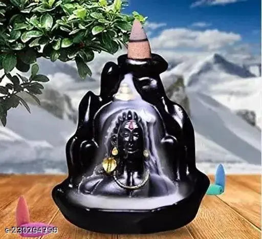 Poly resin Adiyogi Mahadev backflow fountain showpiece, Indian artisan-crafted, 15 cone free (10cm x 12cm x 10cm)