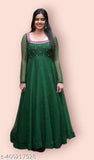 Stylish green bandhni Georgette maxi dress with mirror work and stone embellishments, perfect for casual wear