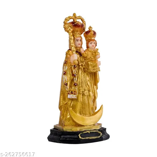 Gold polyresin Velankanni Matha showpiece idol, Christian religious figurine for home decor or gifting. Measures 21 x 9 x 9 CM
