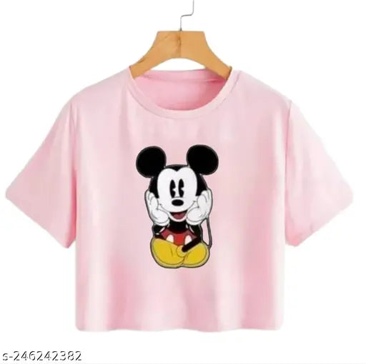 Stylish Casual Short Sleeves Round Neck Crop T-shirt for Girls and Womens