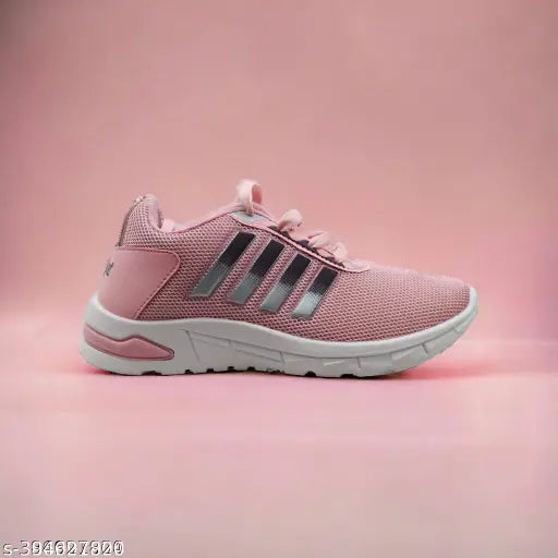 Stylish mesh jogger shoes for girls and women, printed design, lace-up fastening