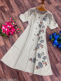 Slub cotton full-length half-sleeve kameez for women, embroidered detailing, traditional design