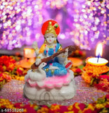 Multicolor small Maa Saraswati resin idol for spiritual home decor, office, or car, intricate detailing, India origin