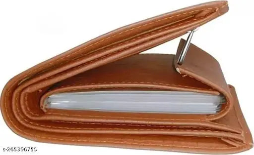 Tan PU leather men's wallet by Zhermack, featuring 10 card slots, 2 compartments, and free size (11cm x 9cm) for everyday use