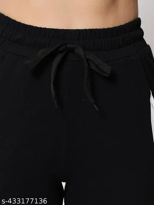 Black cotton baggy pants with drawstring waistband