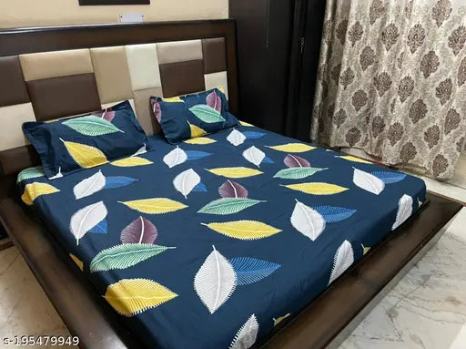 Glace cotton king size double bedsheet, botanical print, 250 thread count, Indian origin