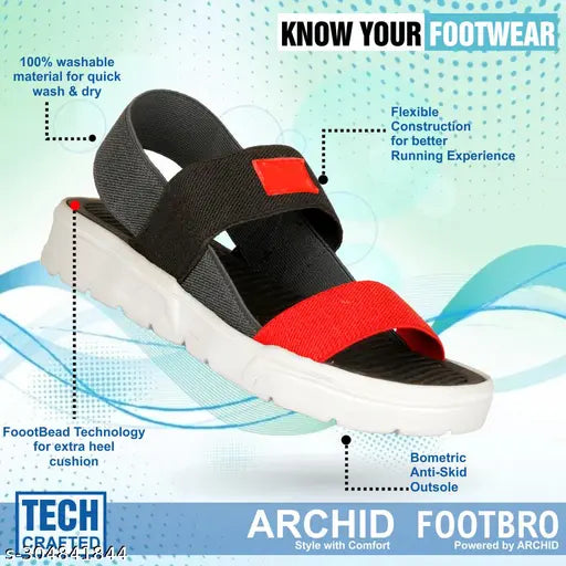Boys casual flip flops, red and black sandals, slippers, fabric soles