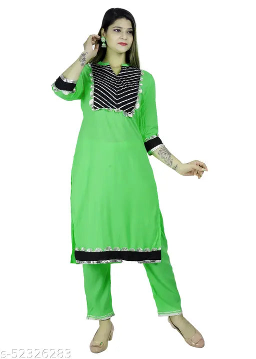 Alisha superior rayon women's kurta set with palazzos, solid net pattern, three-quarter sleeves, various sizes available (India origin)