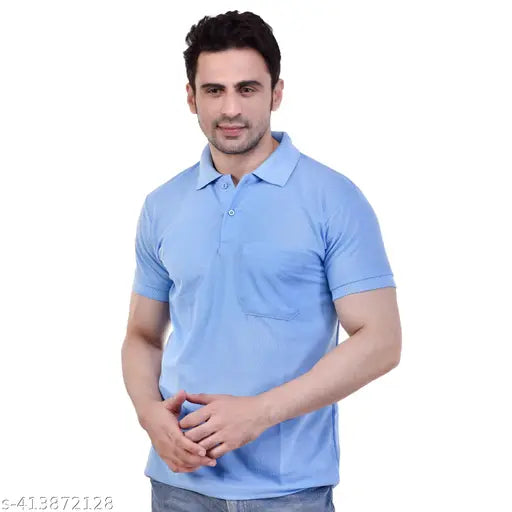 Amario Men's Polo Tshirt with Pocket in Matty Fabric, Regular Fit, Half Sleeves, and Bottom Neck Collar(Plus size tshirt / tshirt for men /men tshirt / tshirt men) (S to 3XL)