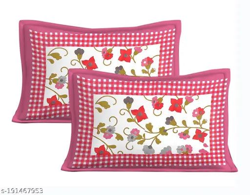 White & Pink Jaipuri Pure Cotton Double Bed Sheets Set, 100% South Autoloom Cotton, Floral Print