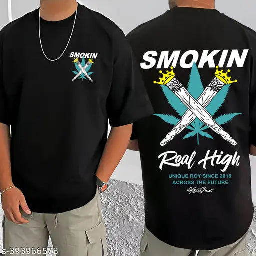 Black cotton graphic printed oversized men's t-shirt, XS (34 in chest, 26 in length). Perfect for casual wear or sports activities