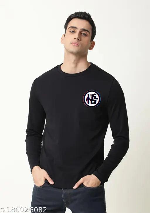 Black cotton Dragon Ball Goku full sleeve t-shirt, printed pattern, long sleeves, size options: S, M, L, XL, XXL