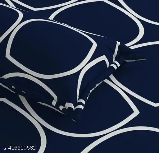 V International premium quality cotton blend geometric fitted bedsheet (90x90) with 2 pillow covers (18x28), ideal for summer on double queen mattresses