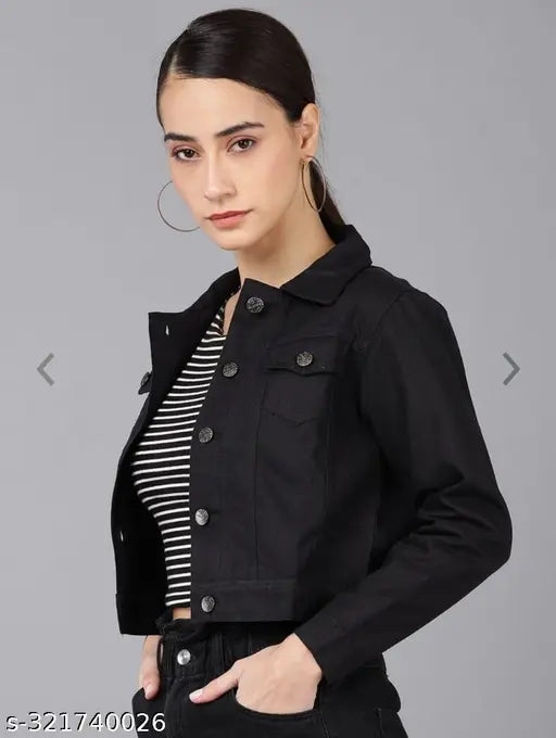 Denim Jacket - Women's New Fashion, self-design net three-quarter sleeves, lightweight, versatile, ideal for casual outings, shank buttons, chest pockets, full sleeves. Made in India