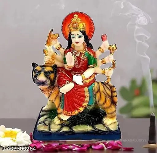 Marble Maa Durga Devi Idol Statue, 9cm x 13cm x 6cm, spiritual home decor for puja room or office desk