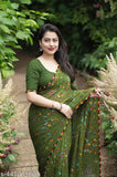 Warli printed georgette women's sari with lace border, suitable for daily wear