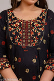 Yellow rayon plus size formal gown, ultra-plus size occasion wear with three-quarter sleeves, printed combo design from Fashion Zest, India