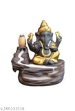 Handcrafted poly resin Ganesha Backflow Fountain Idol, Indian origin, incense burner creates smoky waterfall effect