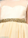 Golden sleeveless hi low embellished party dress for girls, toy balloon design