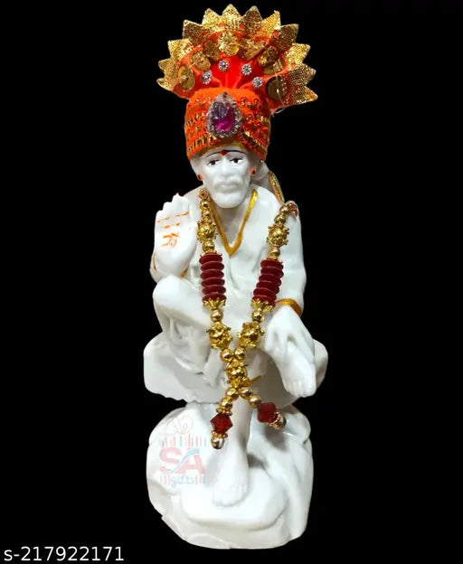 White poly resin Sai Amrut Sai Baba Murti 6 inch decorative idol, great for home or office, suitable gifting option